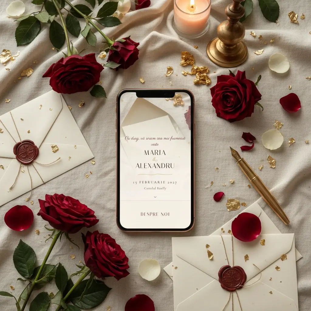 Invitație nuntă digitală model Plic cu RSVP
