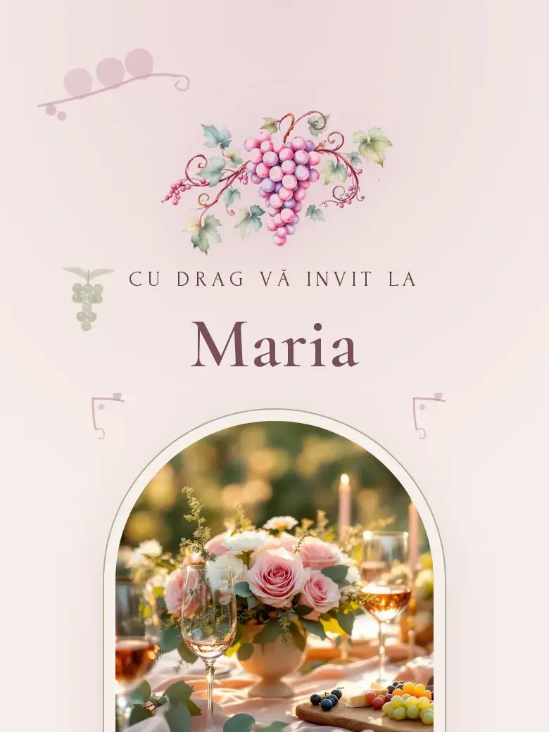 Invitație aniversare digitală model Podgorie cu RSVP
