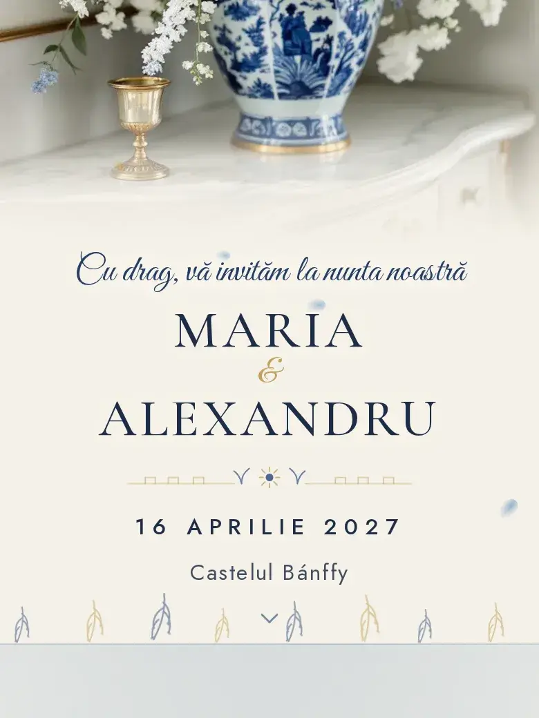 Invitație nuntă digitală model Porțelan cu RSVP