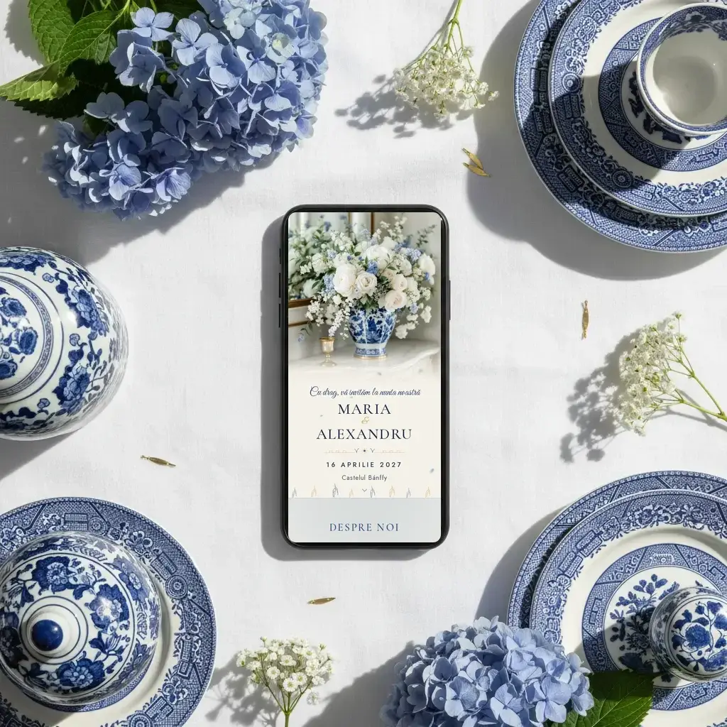 Digital wedding invitation template Porțelan with RSVP