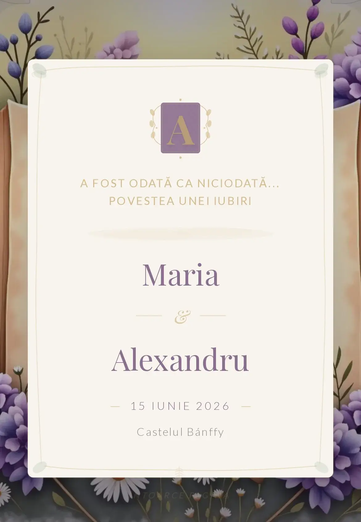 Invitație digitală de nuntă de basm cu ilustrații romantice de poveste