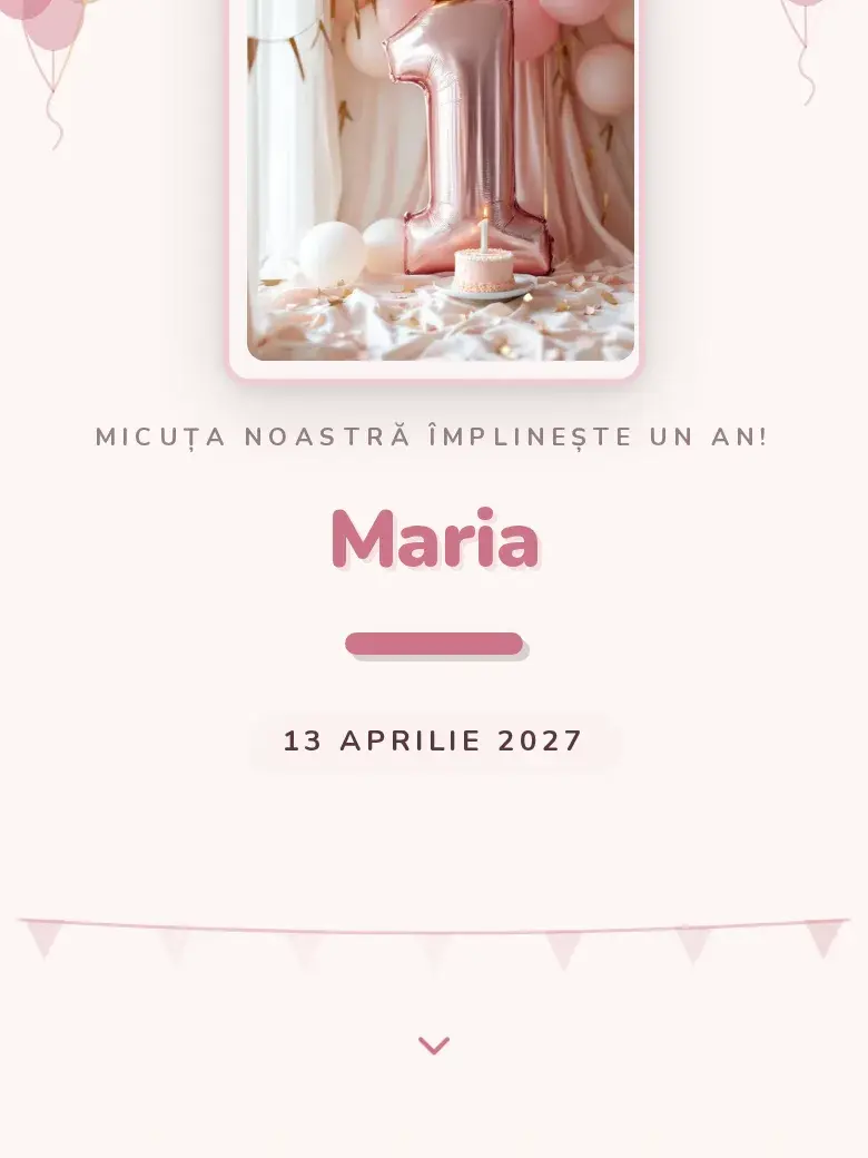 Invitație aniversare digitală model Prima cu RSVP