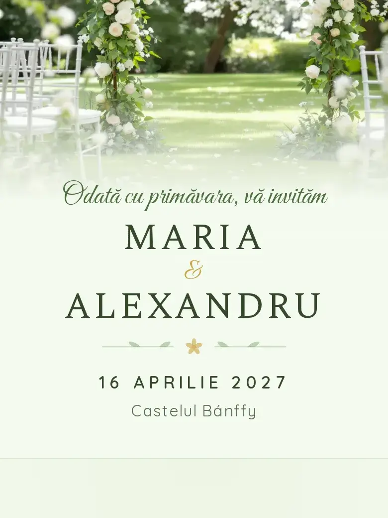 Invitație nuntă digitală model Primăvară cu RSVP