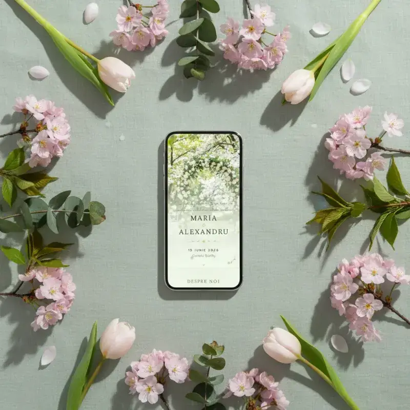 Invitație nuntă digitală model Primăvară cu RSVP
