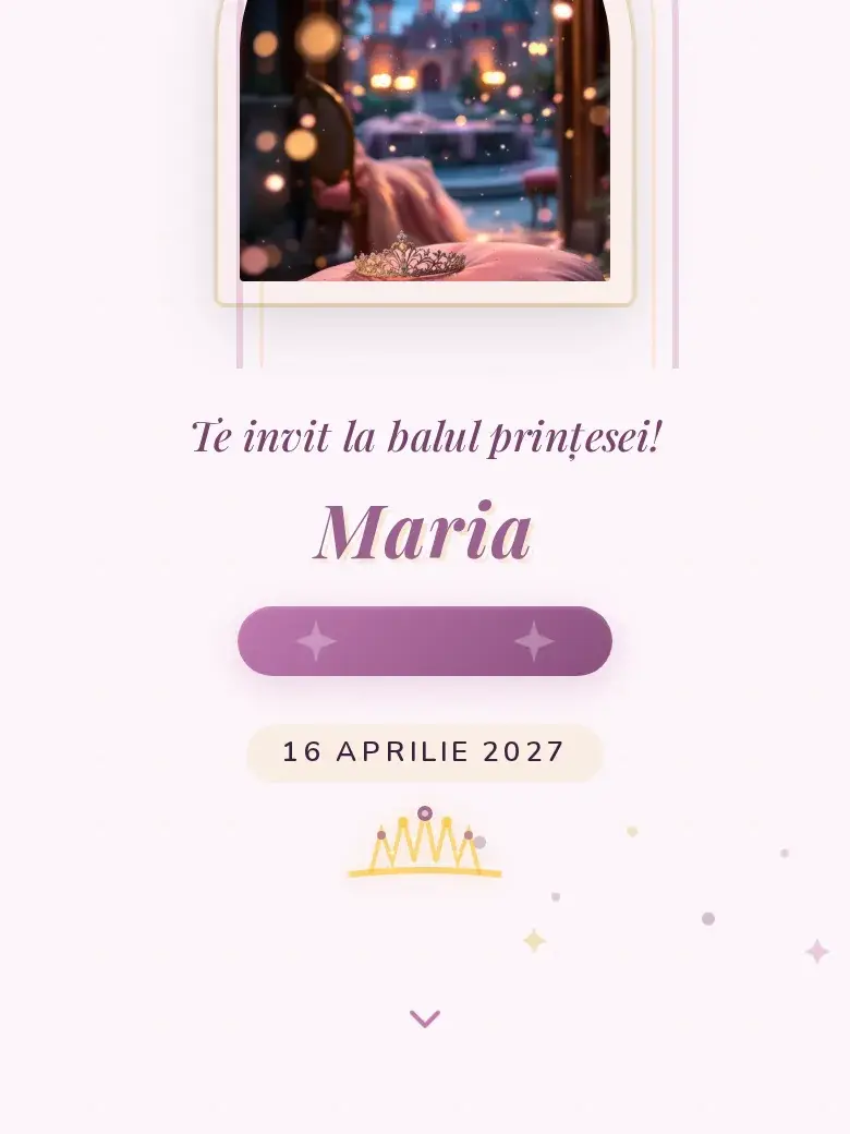 Invitație aniversare digitală model Prințesă cu RSVP