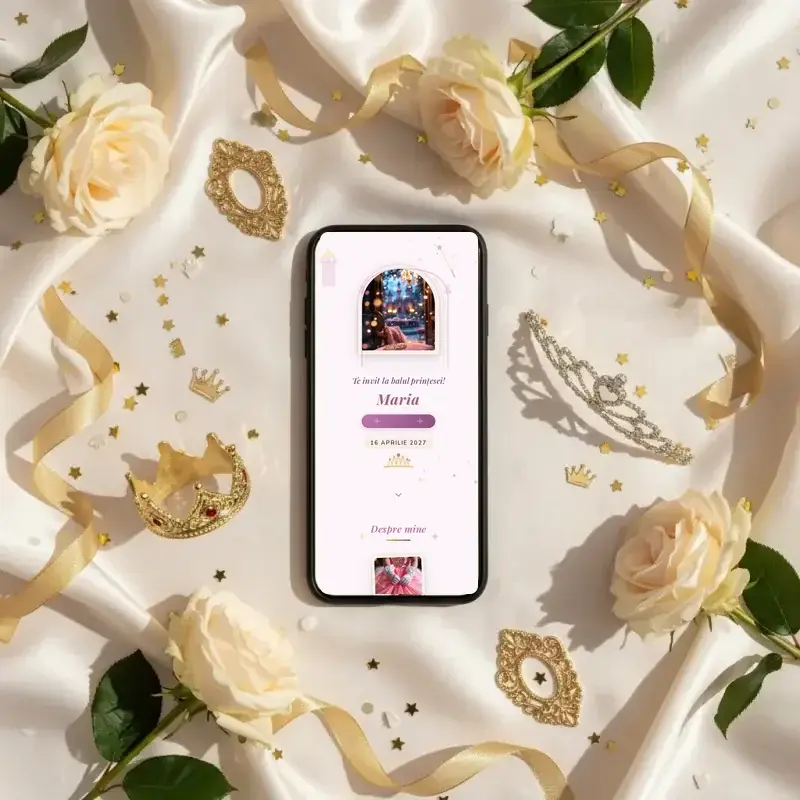 Digital birthday invitation template Prințesă with RSVP
