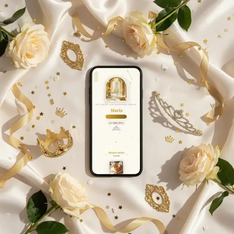 Invitație aniversare digitală model Prințesă cu RSVP