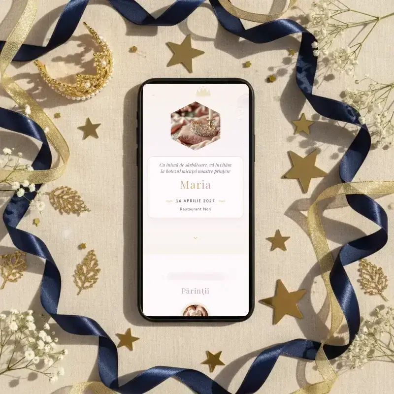 Digital christening invitation template Prințișor with RSVP