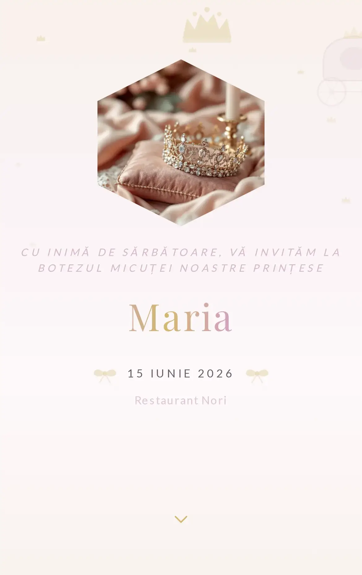 Invitație digitală de botez cu temă regală pentru micul prinț sau prințesă