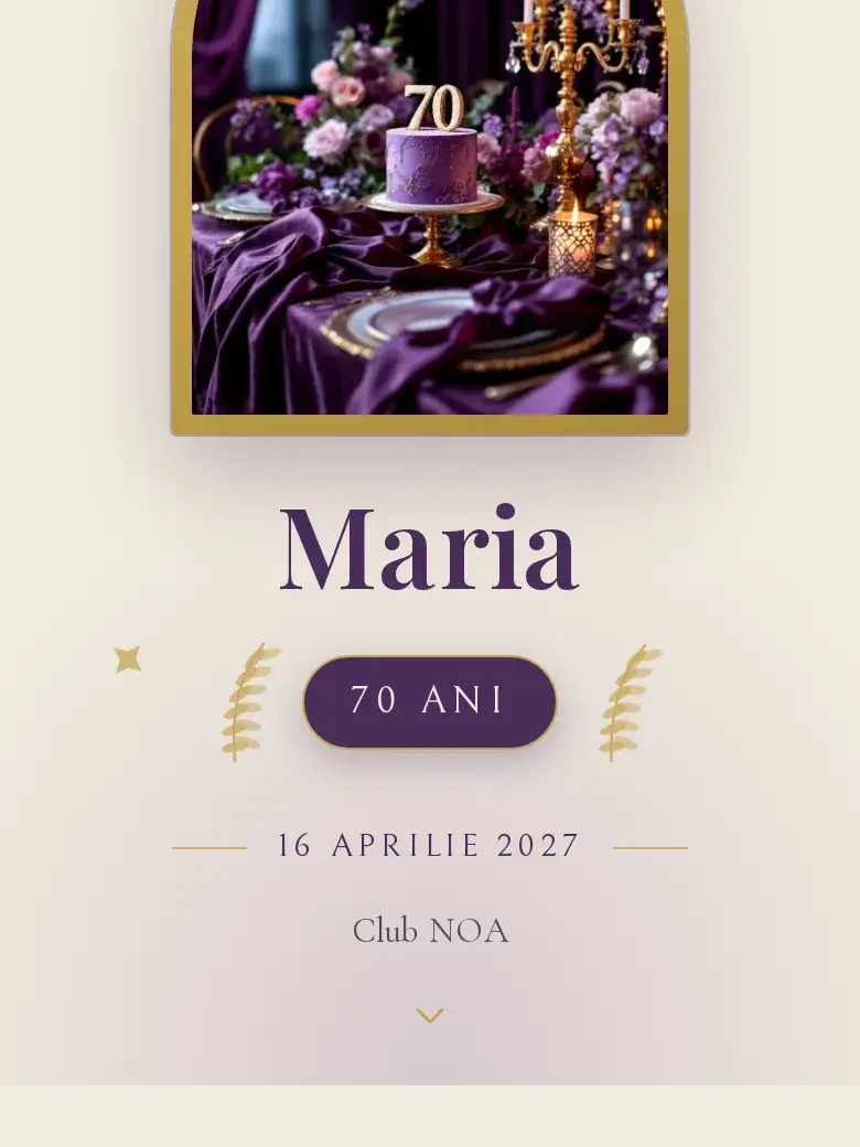 Invitație aniversare digitală model Regal cu RSVP