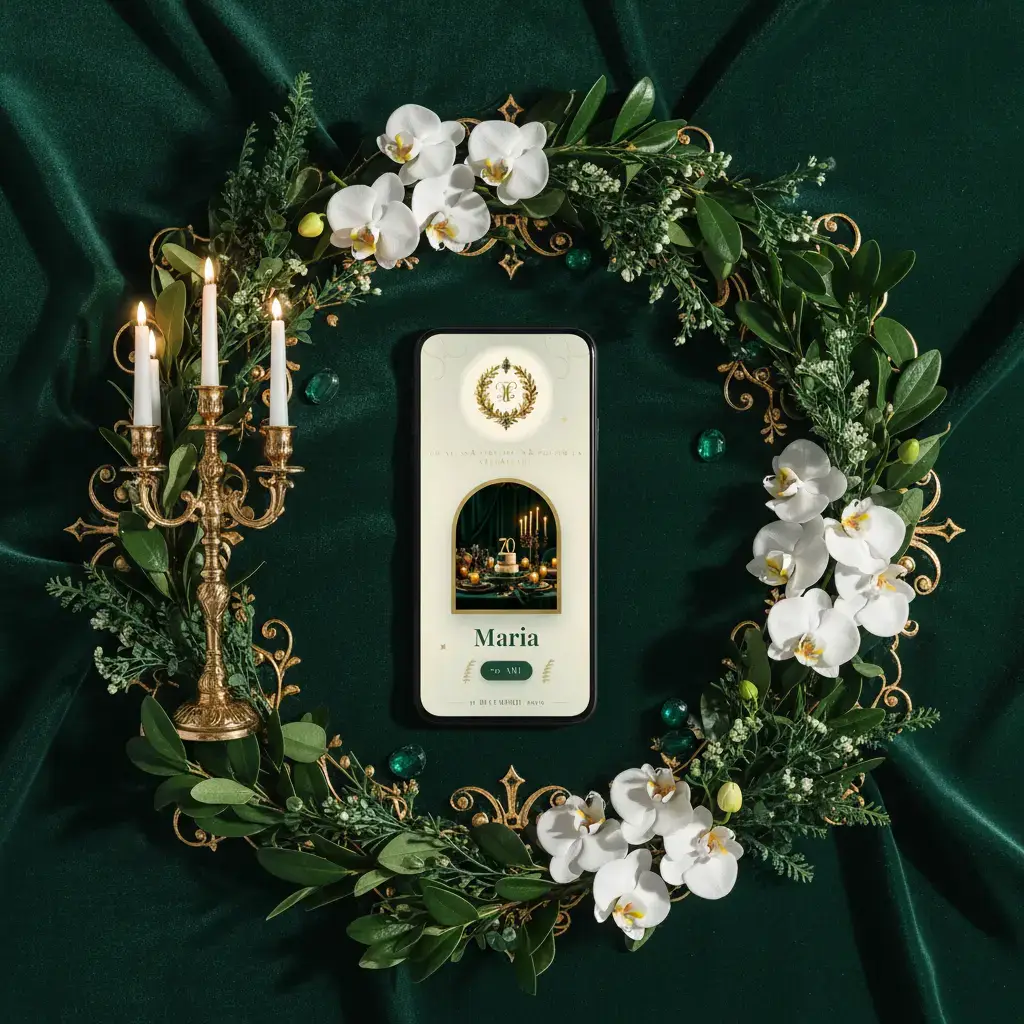Invitație aniversare digitală model Regal cu RSVP
