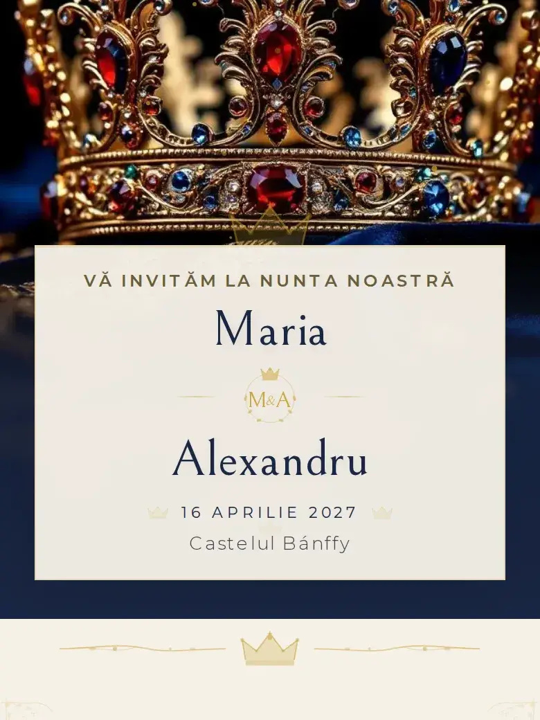 Invitație nuntă digitală model Regală cu RSVP