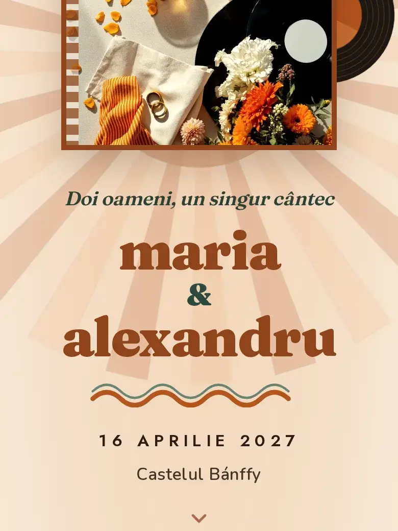 Invitație nuntă digitală model Retro cu RSVP