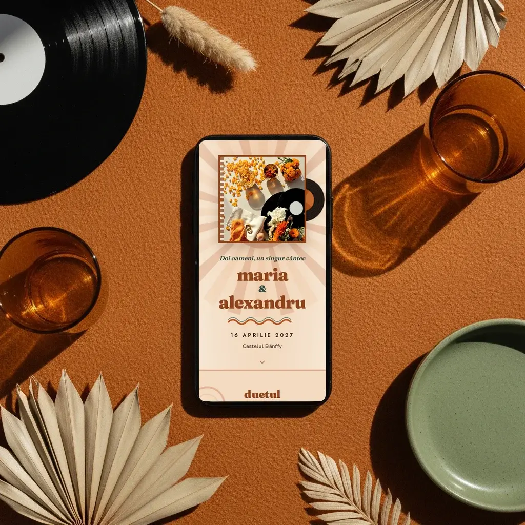 Digital wedding invitation template Retro with RSVP