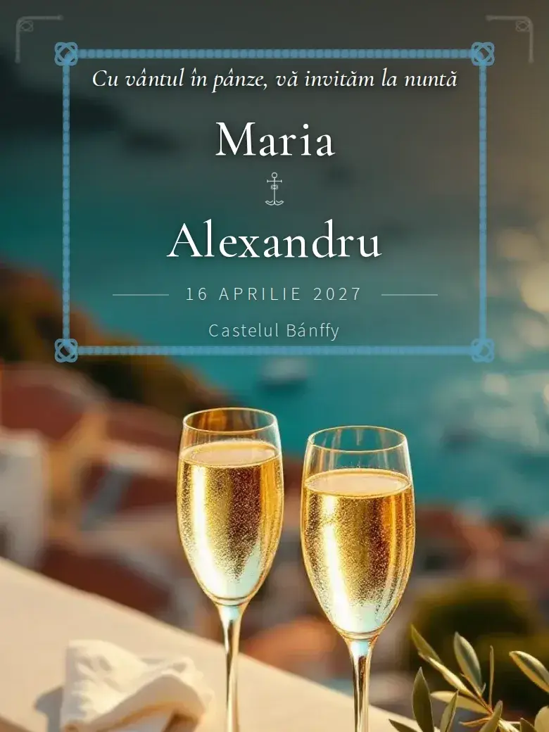 Invitație nuntă digitală model Riviera cu RSVP