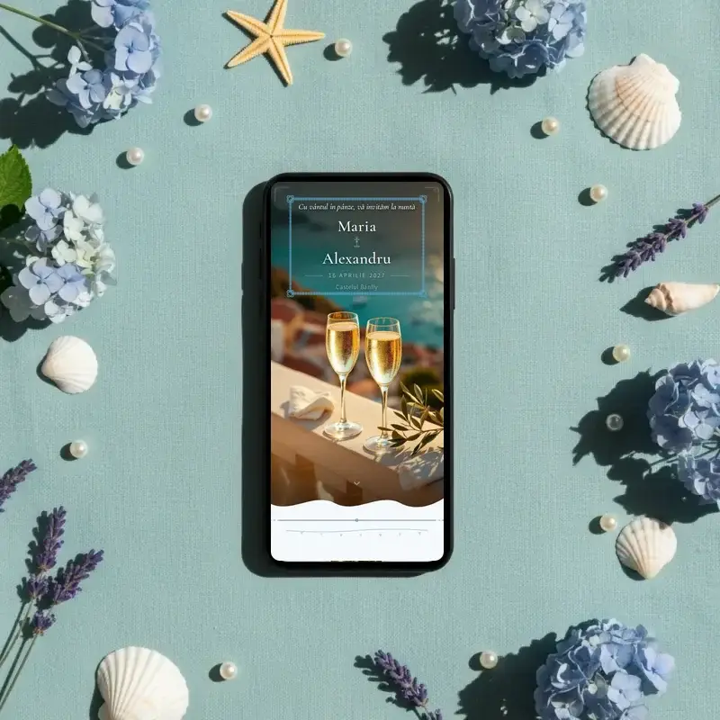 Digital wedding invitation template Riviera with RSVP