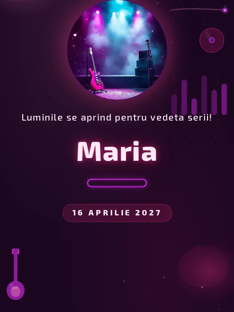 Invitație aniversare digitală model Rockstar cu RSVP