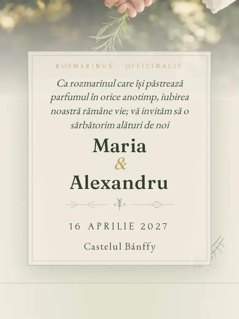 Invitație nuntă digitală model Rozmarin cu RSVP