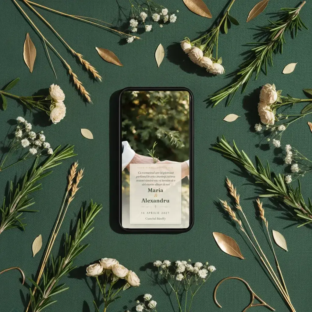 Digital wedding invitation template Rozmarin with RSVP