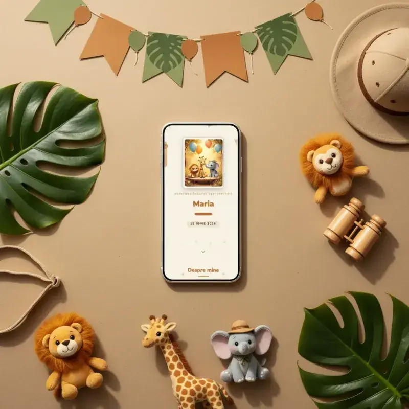 Invitație aniversare digitală model Safari cu RSVP