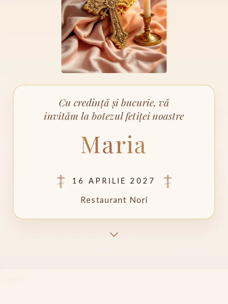 Invitație botez digitală model Serafim cu RSVP