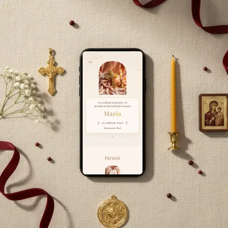 Digital christening invitation template Serafim with RSVP