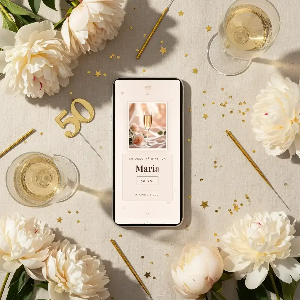 Digital birthday invitation template Serbare with RSVP