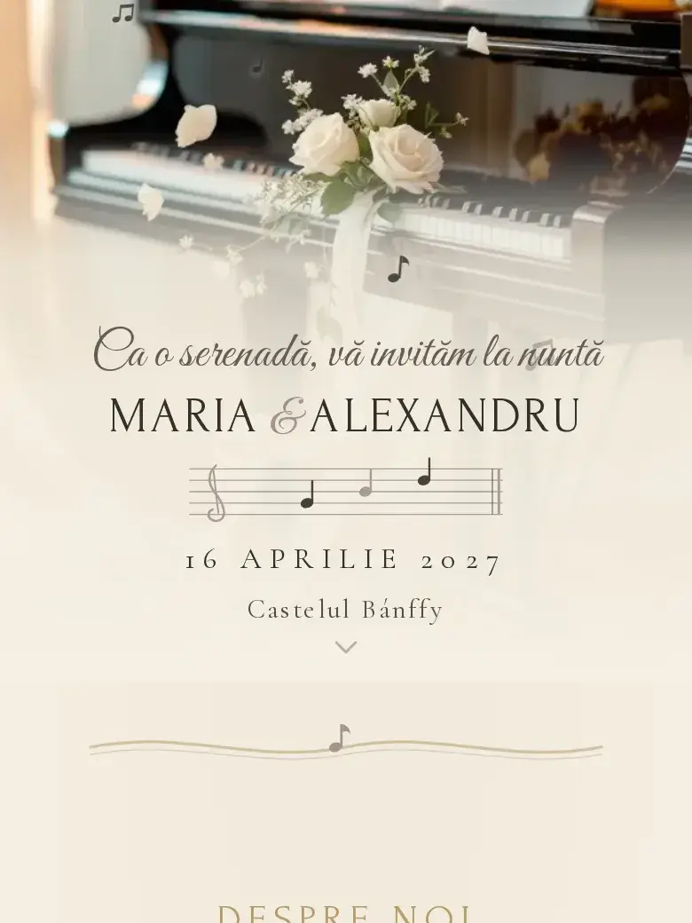 Invitație nuntă digitală model Serenada cu RSVP