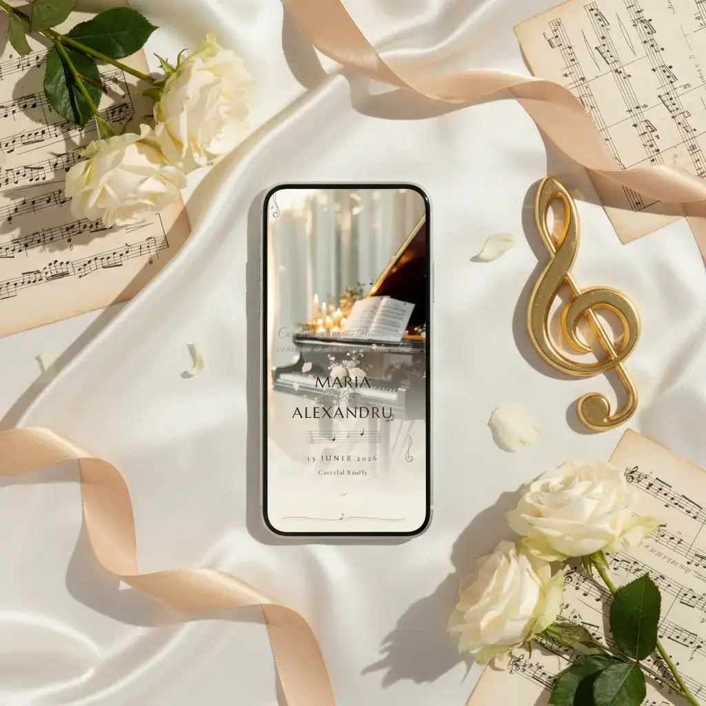 Invitație nuntă digitală model Serenada cu RSVP