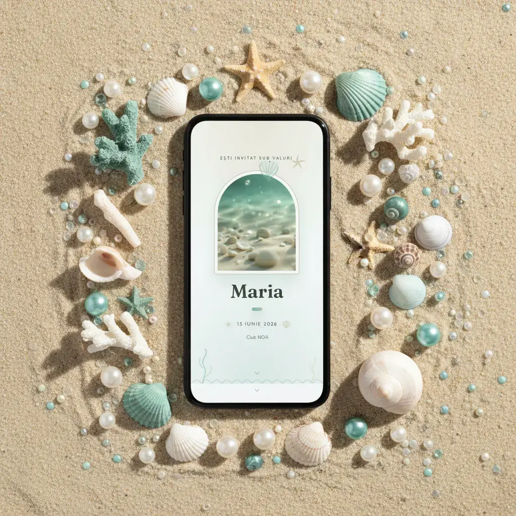 Invitație aniversare digitală model Sirena cu RSVP