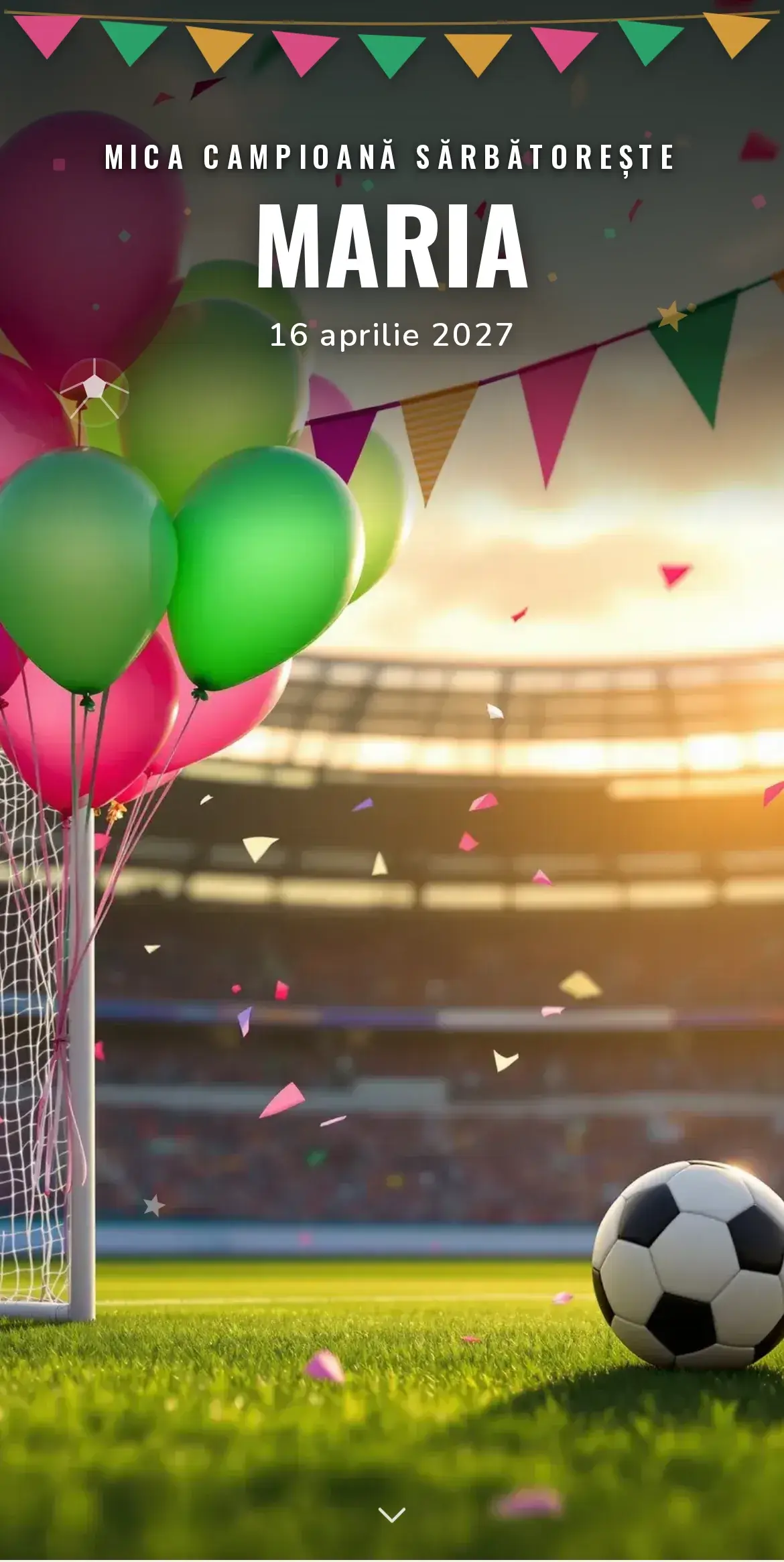 Invitație digitală de aniversare cu temă sport și fotbal pentru micul campion