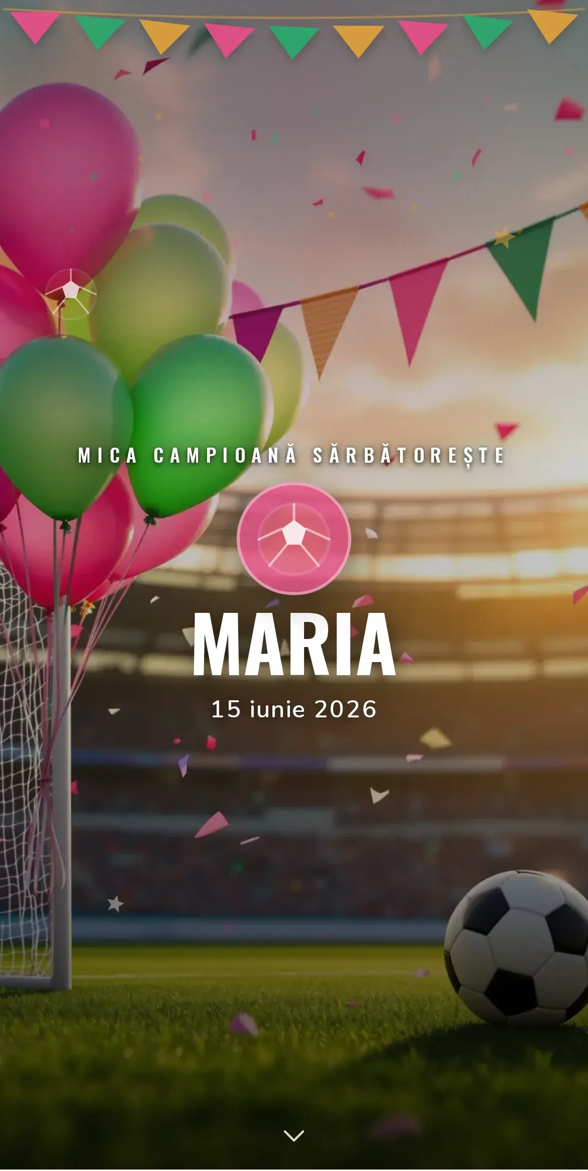 Invitație digitală de aniversare cu temă sport și fotbal pentru micul campion