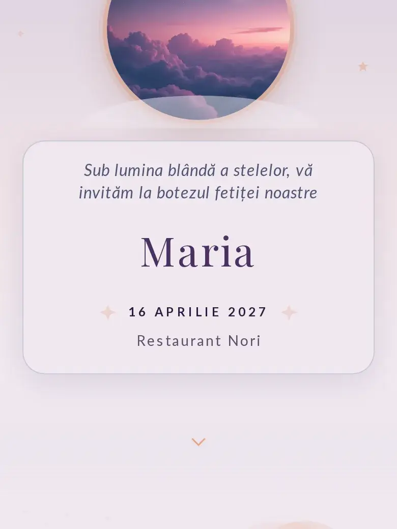 Invitație botez digitală model Steluțe cu RSVP