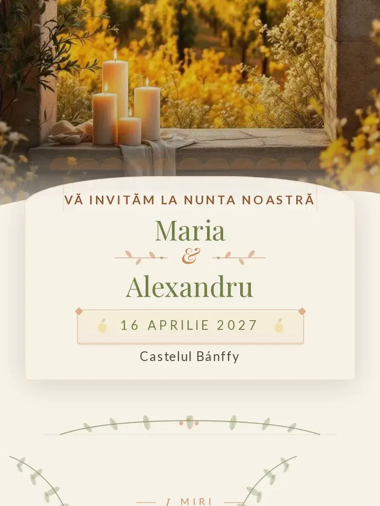 Invitație nuntă digitală model Toscana cu RSVP