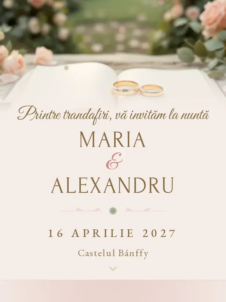 Invitație nuntă digitală model Trandafir cu RSVP