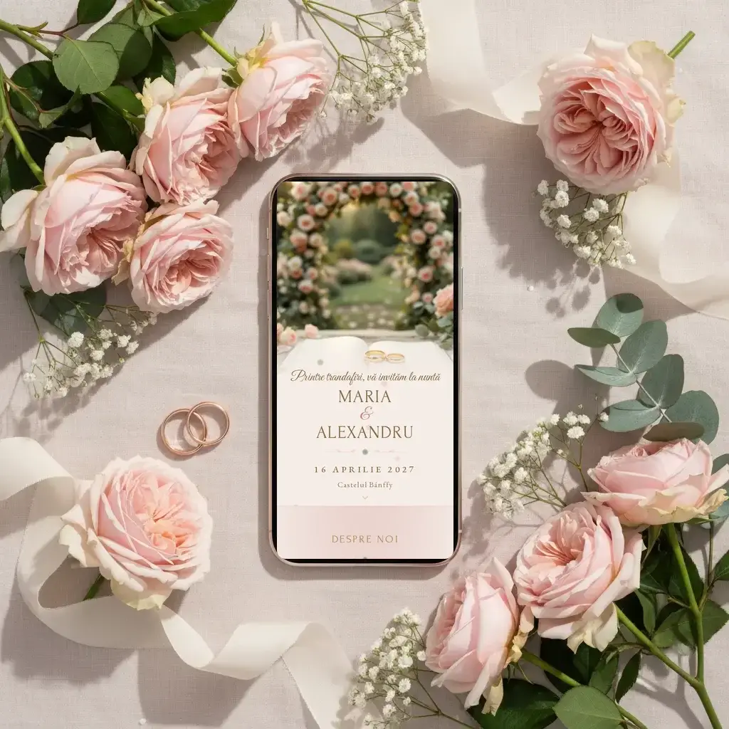 Digital wedding invitation template Trandafir with RSVP