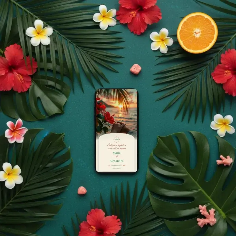Digital wedding invitation template Tropicana with RSVP