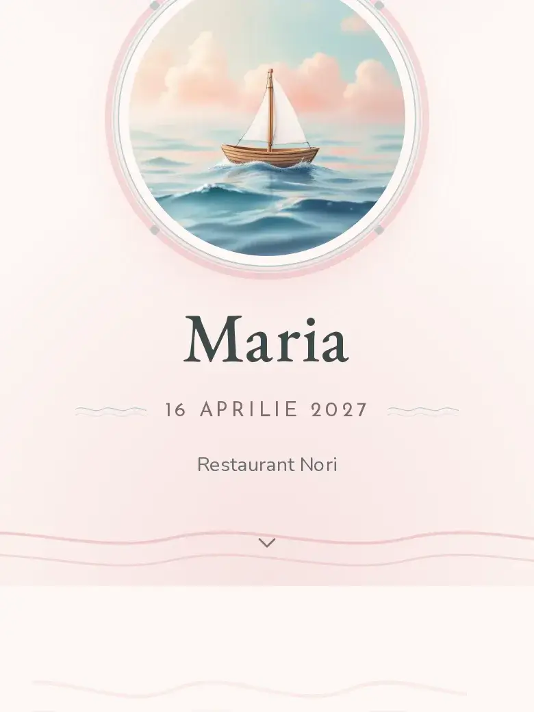 Invitație botez digitală model Vaporaș cu RSVP