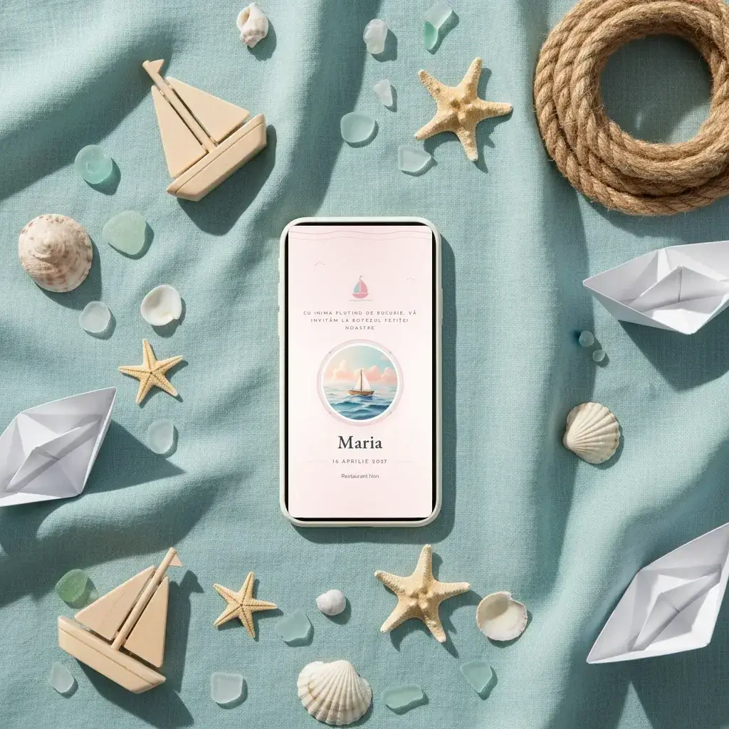 Digital christening invitation template Vaporaș with RSVP