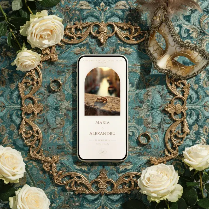 Invitație nuntă digitală model Venetian cu RSVP