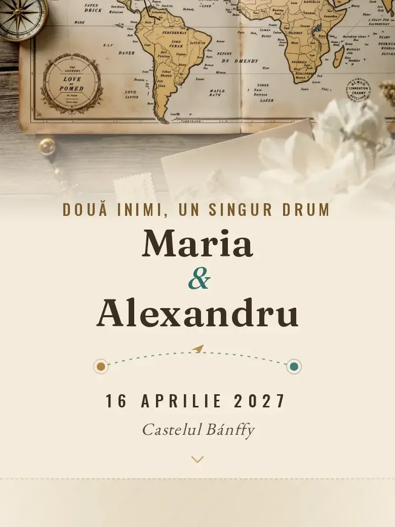 Invitație nuntă digitală model Voiaj cu RSVP