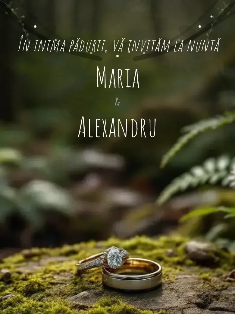 Invitație nuntă digitală model Wildwood cu RSVP