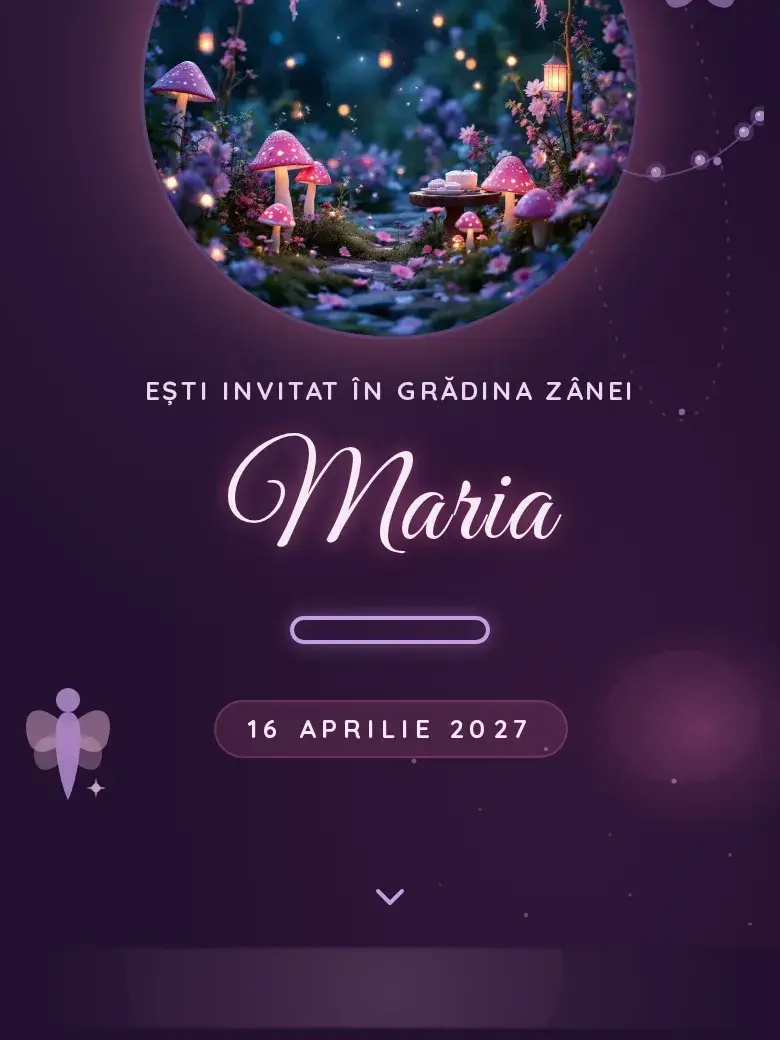 Invitație aniversare digitală model Zâna cu RSVP