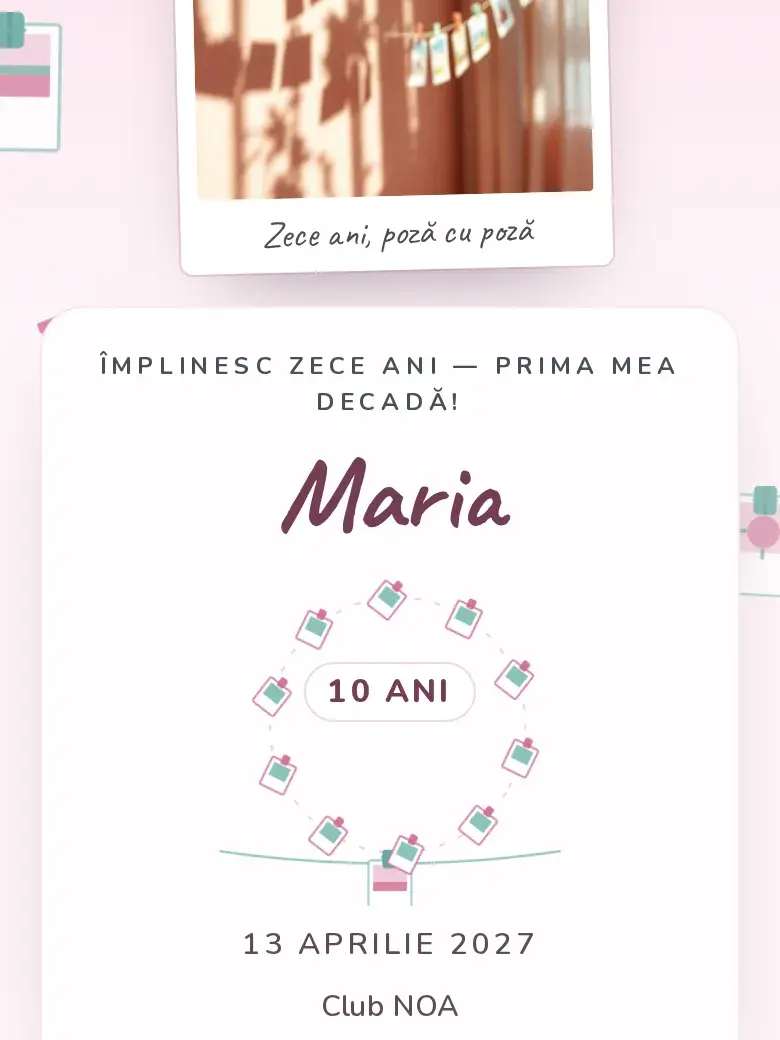 Invitație aniversare digitală model Zece ani cu RSVP