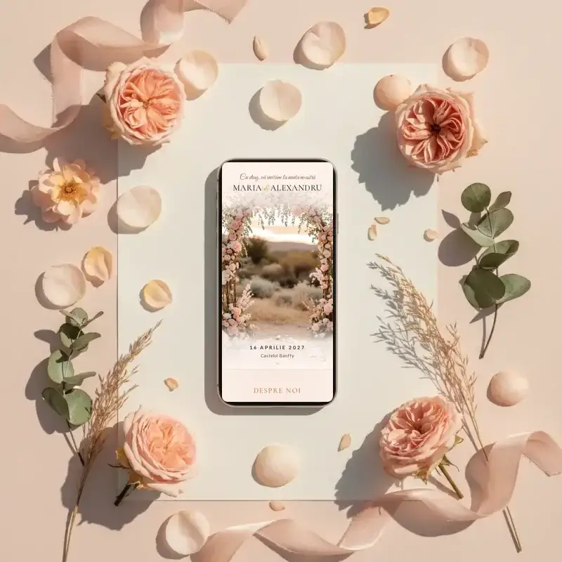 Digital wedding invitation template Zori with RSVP
