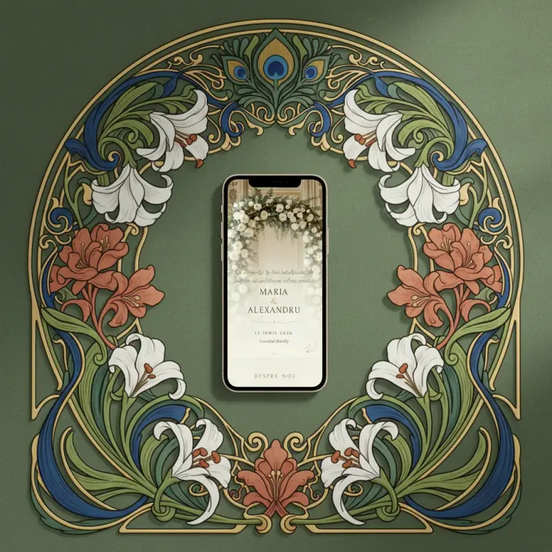 Invitație nuntă digitală model Arabesc cu RSVP