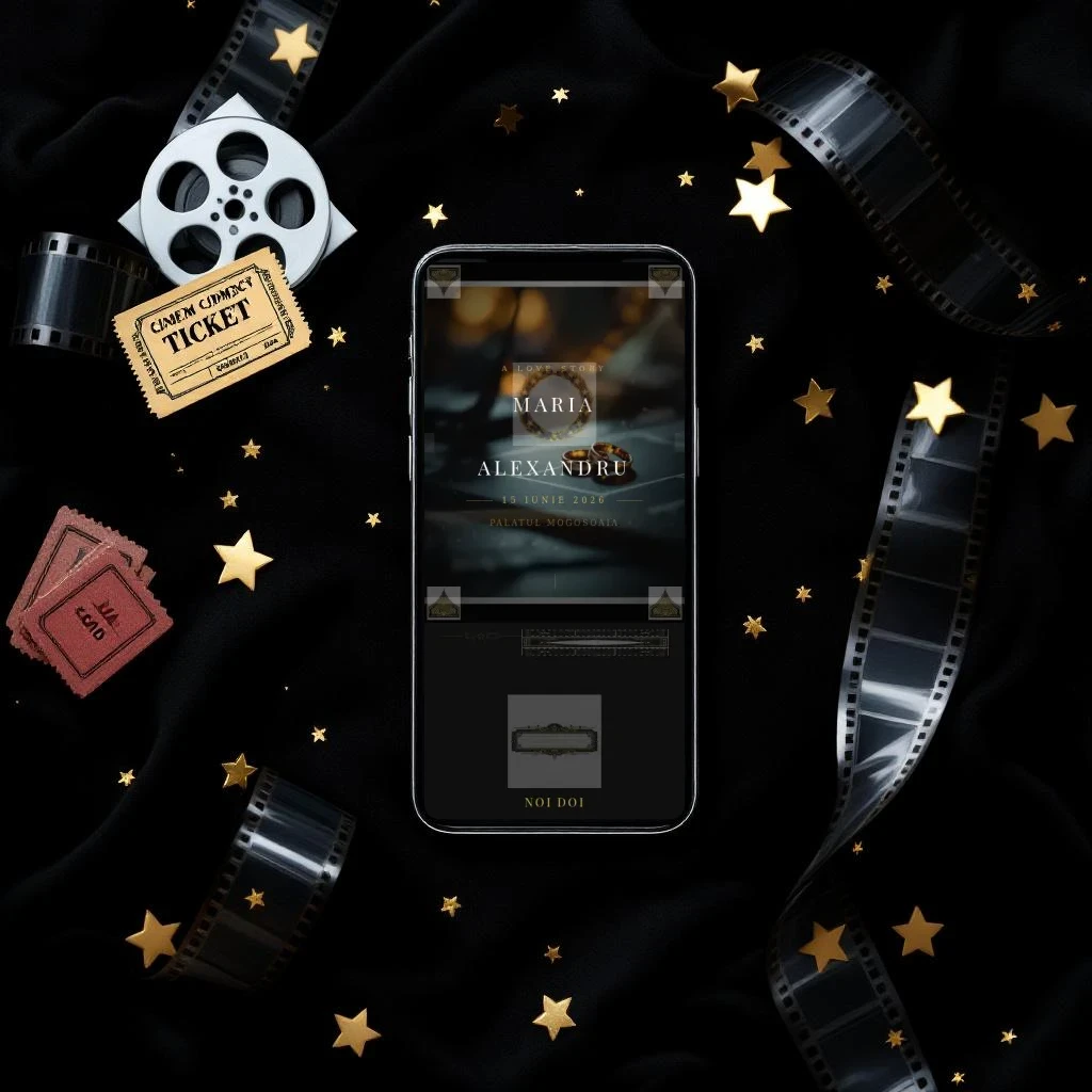 Invitație nuntă digitală model Cinema cu RSVP