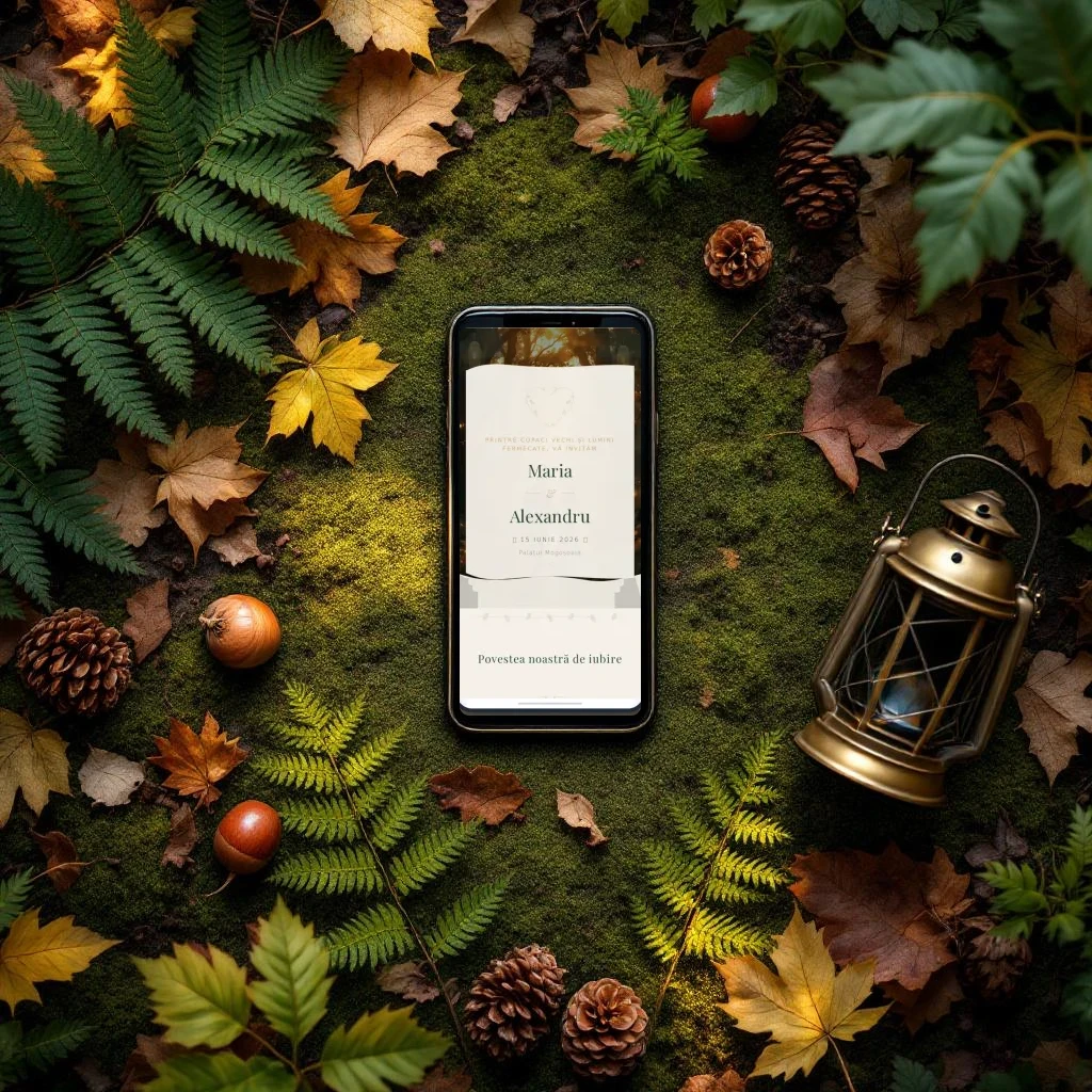 Invitație nuntă digitală model Enchanted cu RSVP