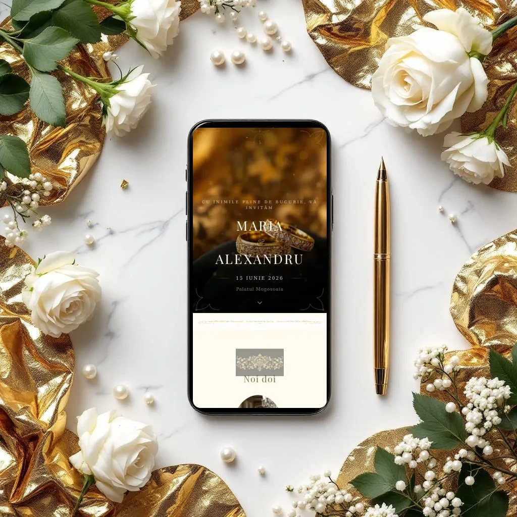 Invitație nuntă digitală model Gilded cu RSVP