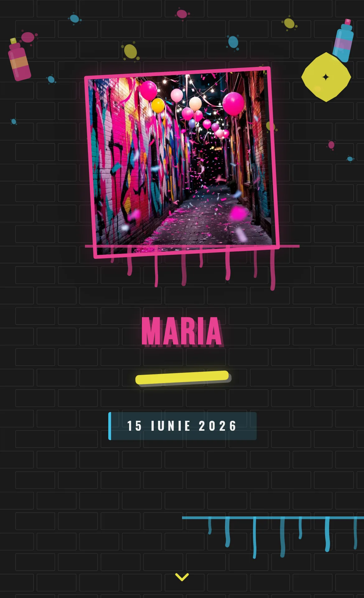 Invitație digitală de aniversare în stil graffiti urban cu atitudine
